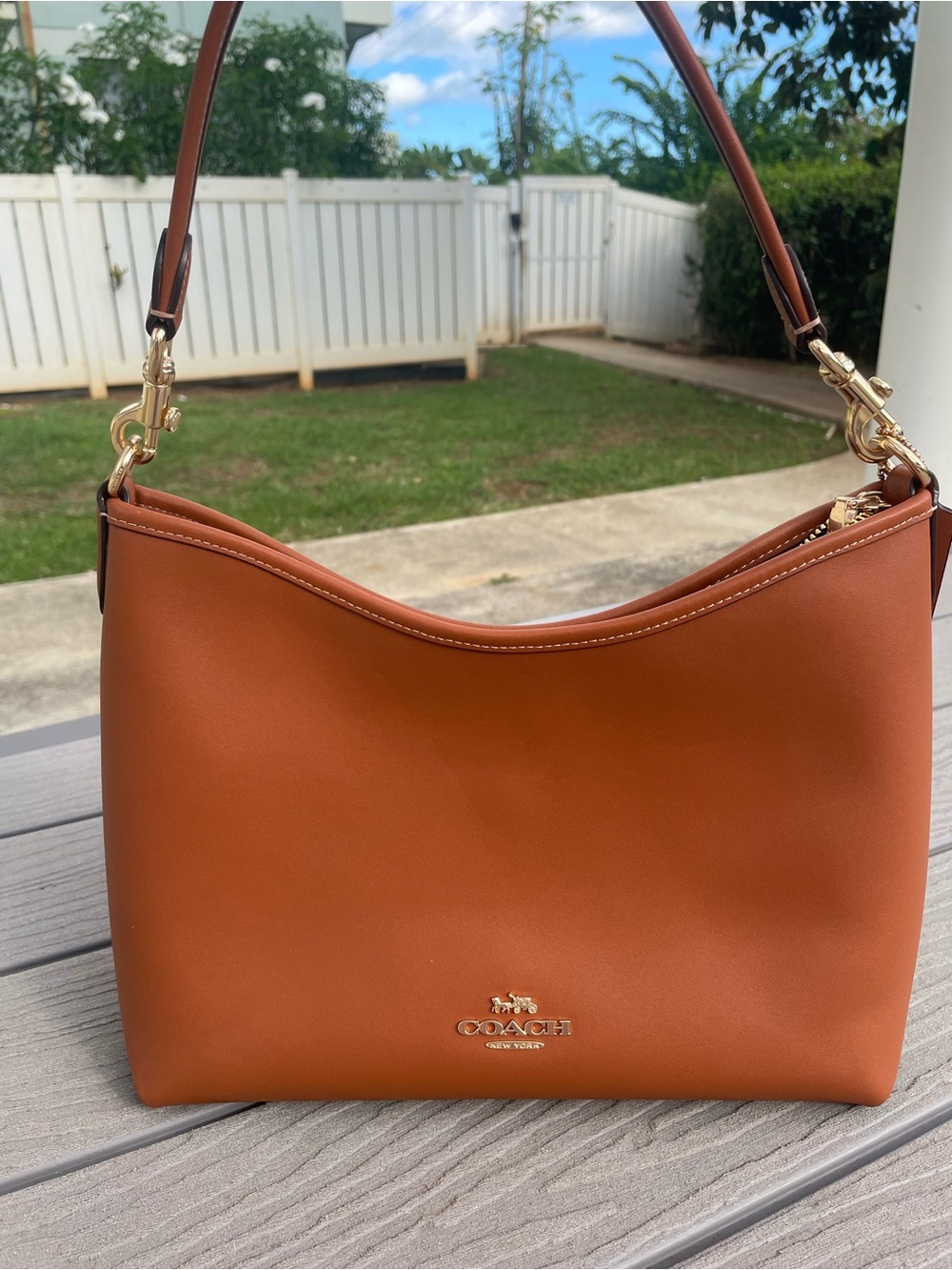 Coach Laurel Tan Leather Shoulder Bag with Gold Hardware